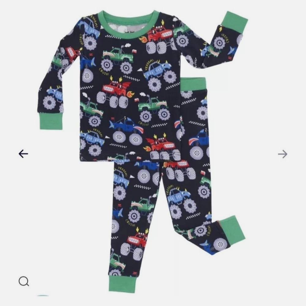 🌲 Little Sleepies Bamboo Monster Trucks NWT